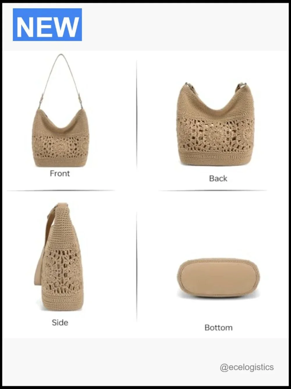 Hand Crochet Hobo Tote Shoulder Bag Beach Purse Vacation Spring Summer